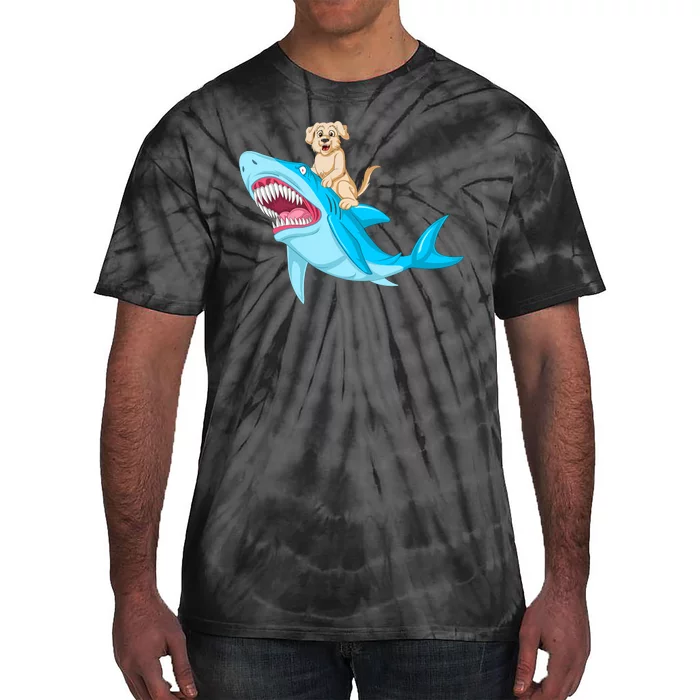 Golden Retriver Riding Shark Tie-Dye T-Shirt