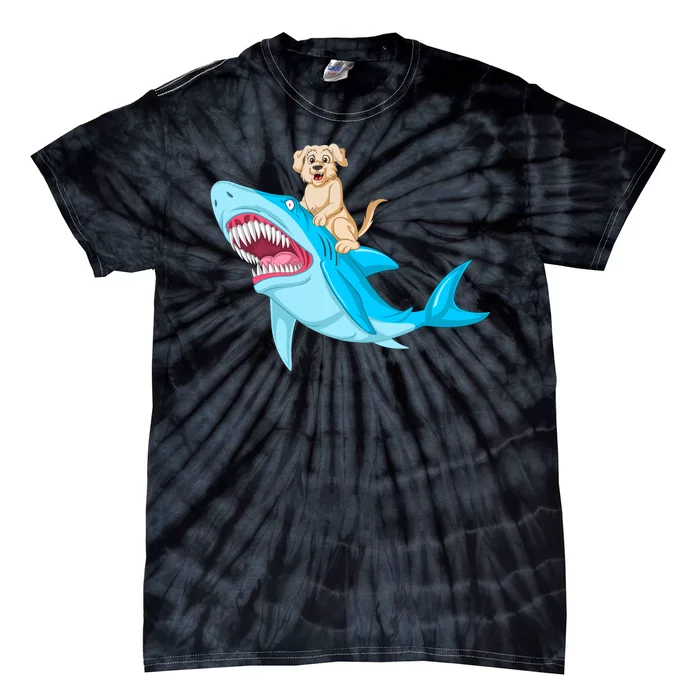 Golden Retriver Riding Shark Tie-Dye T-Shirt