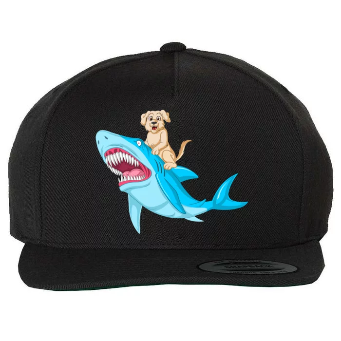 Golden Retriver Riding Shark Wool Snapback Cap