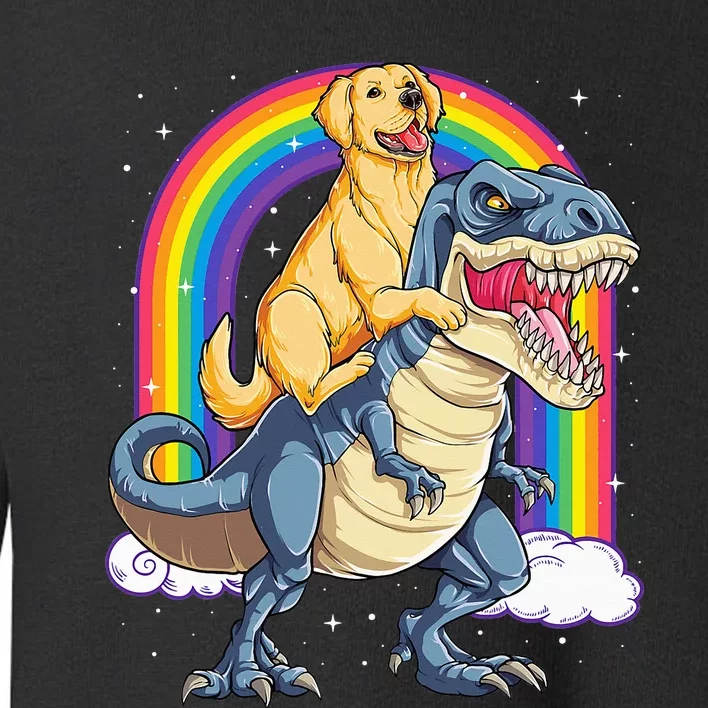 Golden Retriever Riding Dinosaur T rex Gifts Rainbow Toddler Sweatshirt