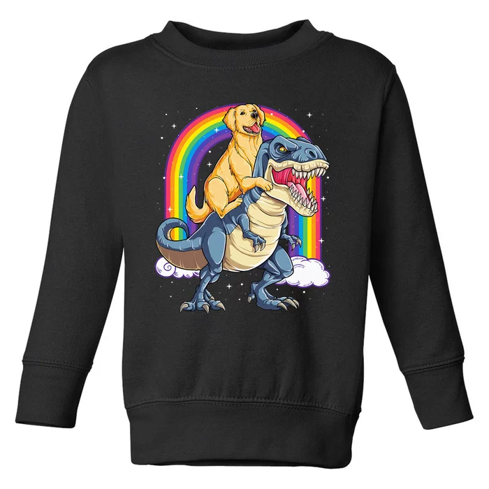 Golden Retriever Riding Dinosaur T rex Gifts Rainbow Toddler Sweatshirt