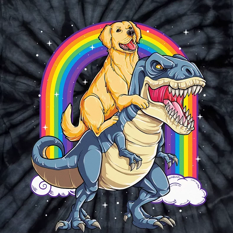 Golden Retriever Riding Dinosaur T rex Gifts Rainbow Tie-Dye T-Shirt