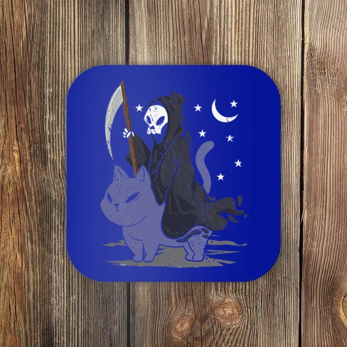 Grim Reaper Riding A Cat Funny Halloween Horror Cat Lover Coaster