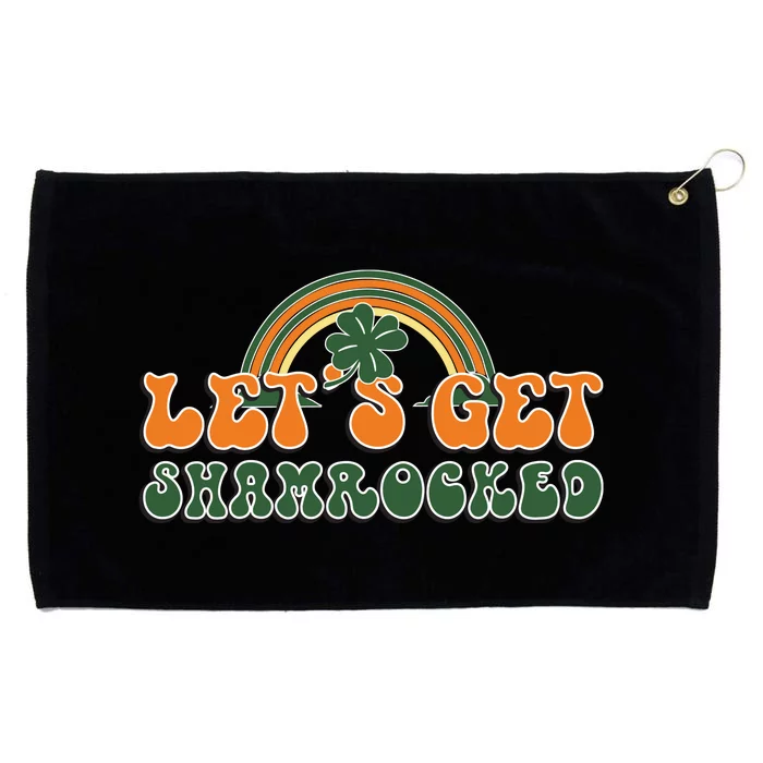 Groovy Retro Rainbow Lets Get Shamrocked St Patricks Day Shamrock Drinkin Grommeted Golf Towel