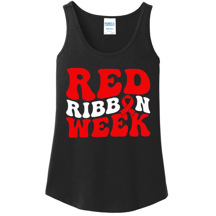 Groovy Red Ribbon Week We Wear Red For Awareness Ladies Essential Tank