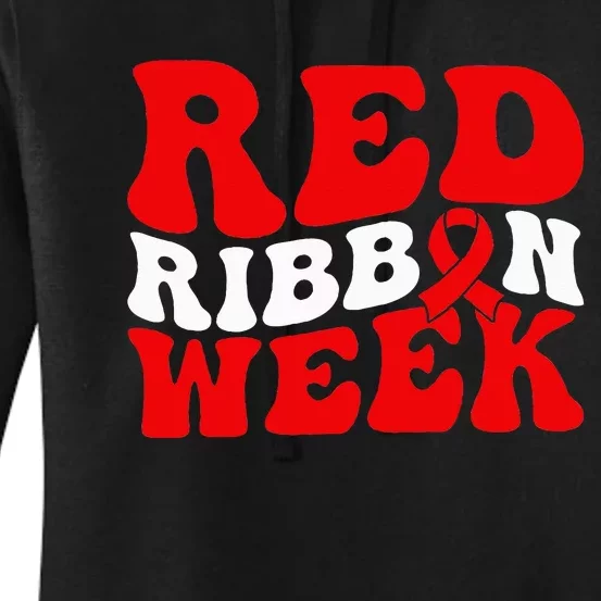 Groovy Red Ribbon Week We Wear Red For Awareness Women's Pullover Hoodie