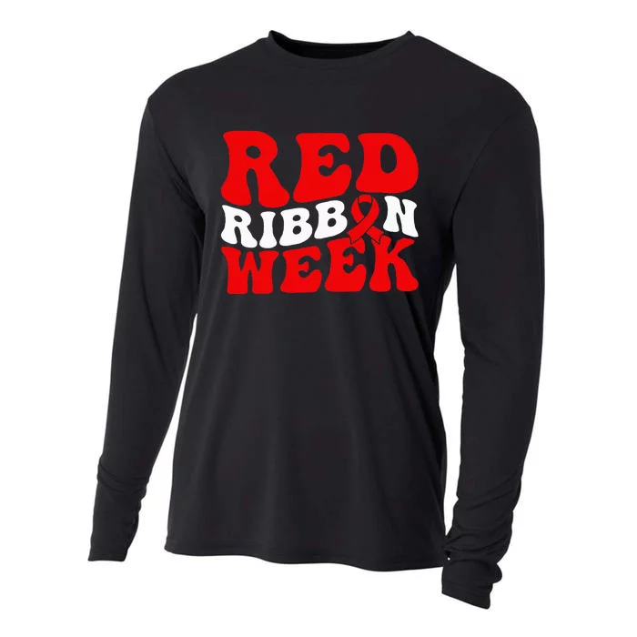 Groovy Red Ribbon Week We Wear Red For Awareness Cooling Performance Long Sleeve Crew