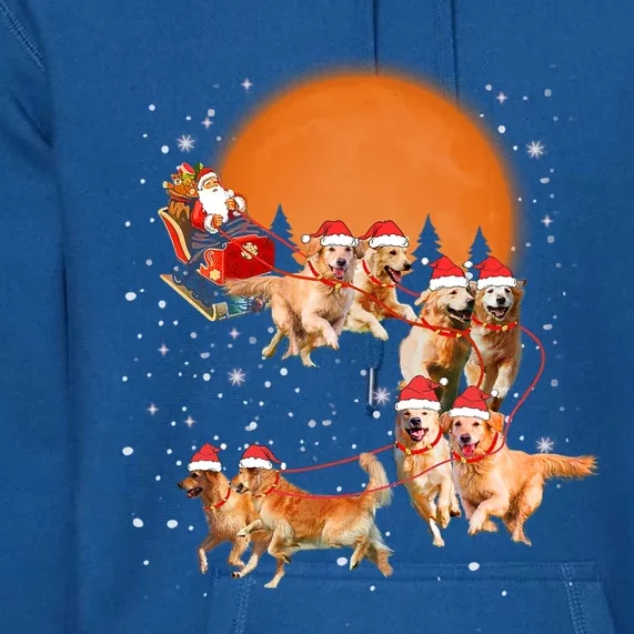 Golden Retriever Reindeer Santa Sleigh Christmas Dog Lover Gift Premium Hoodie