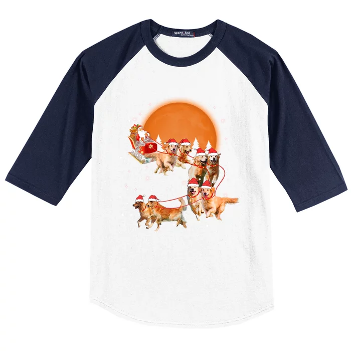 Golden Retriever Reindeer Santa Sleigh Christmas Dog Lover Gift Baseball Sleeve Shirt