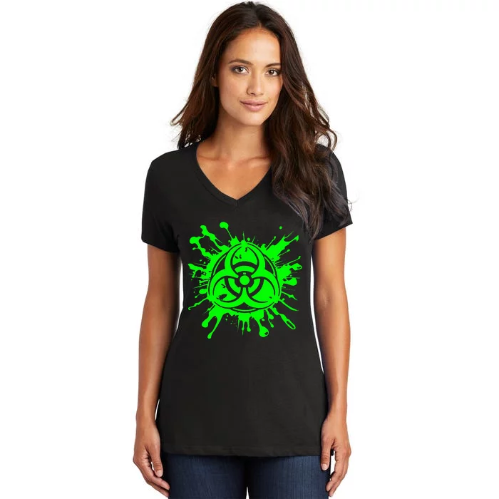 Green Radioactive Symbol Biohazard Symbol Radiation Nuclear Women's V-Neck T-Shirt