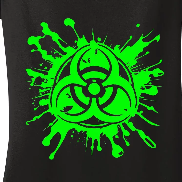 Green Radioactive Symbol Biohazard Symbol Radiation Nuclear Women's V-Neck T-Shirt