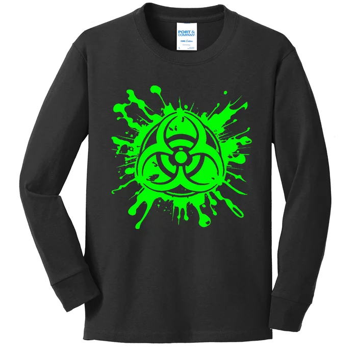 Green Radioactive Symbol Biohazard Symbol Radiation Nuclear Kids Long Sleeve Shirt