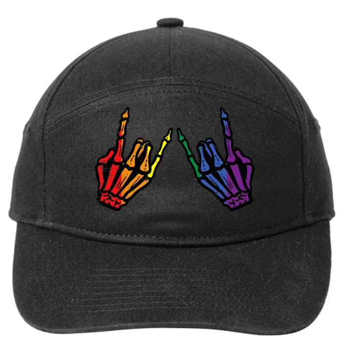 Gay Rocker Skeleton Hands Rainbow Pride Lgbt Rock 7-Panel Snapback Hat