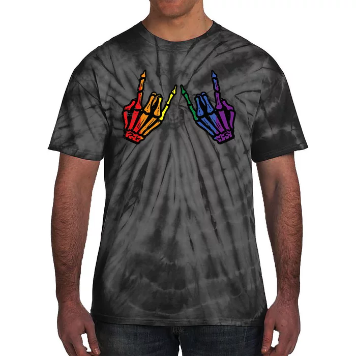 Gay Rocker Skeleton Hands Rainbow Pride Lgbt Rock Tie-Dye T-Shirt