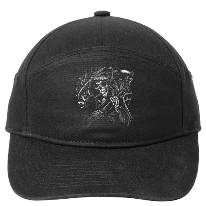 Grim Reaper Skull Death Scythe Dead Gothic Horror 7-Panel Snapback Hat