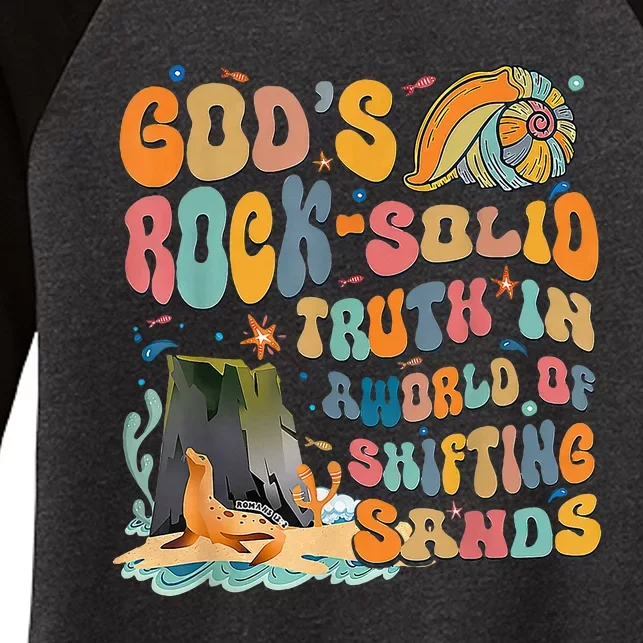 GodS Rock Solid Breaker Rock Beach Vbs 2024 Women's Tri-Blend 3/4-Sleeve Raglan Shirt