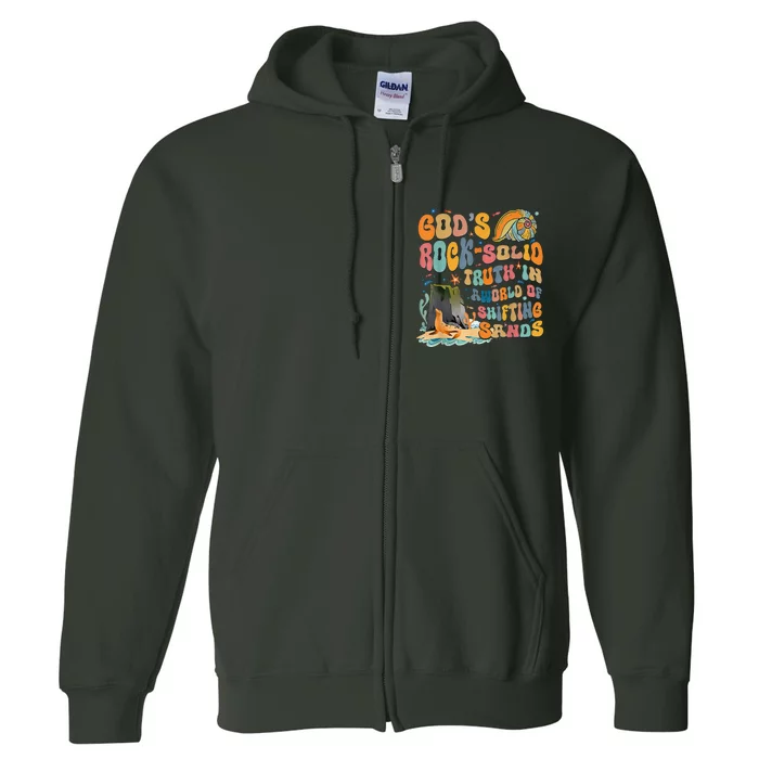 GodS Rock Solid Breaker Rock Beach Vbs 2024 Christian Full Zip Hoodie