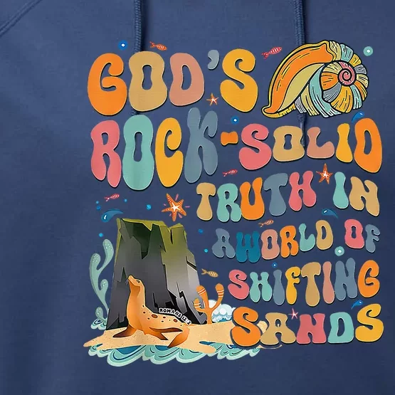 GodS Rock Solid Breaker Rock Beach Vbs 2024 Christian Performance Fleece Hoodie