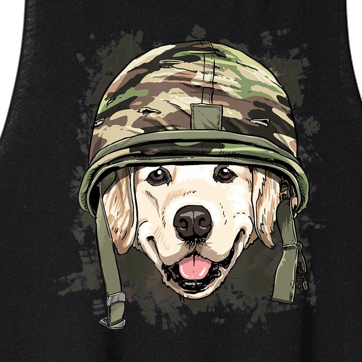 Golden Retriever Soldier Veteran Dog Army Dog Lover Women’s Racerback Cropped Tank