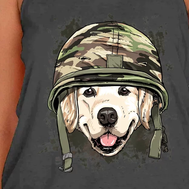 Golden Retriever Soldier Veteran Dog Army Dog Lover Women's Knotted Racerback Tank