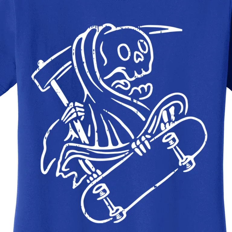 Grim Reaper Skateboard Halloween Costume Funny Ghost Skater Gift Women's T-Shirt