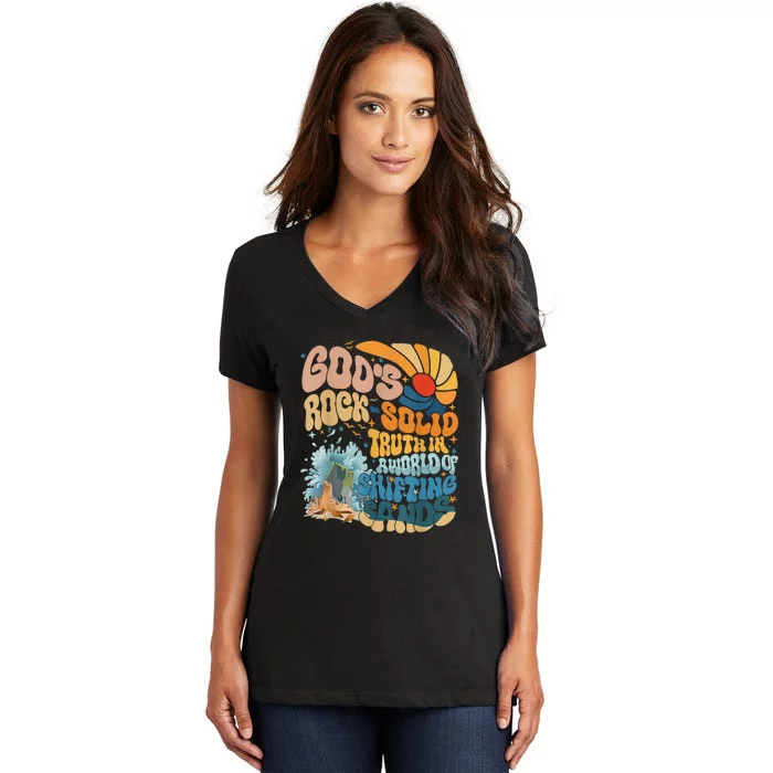 Gods Rock Solid Breaker Rock Beach Vbs 2024 Christian Gift Women's V-Neck T-Shirt