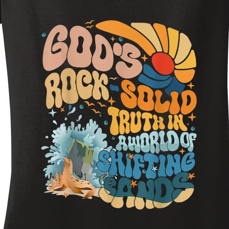 Gods Rock Solid Breaker Rock Beach Vbs 2024 Christian Gift Women's V-Neck T-Shirt