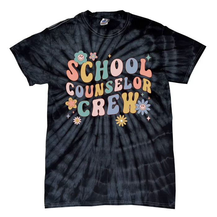 Groovy Retro School Counselor Crew Teacher Back To School Tie-Dye T-Shirt