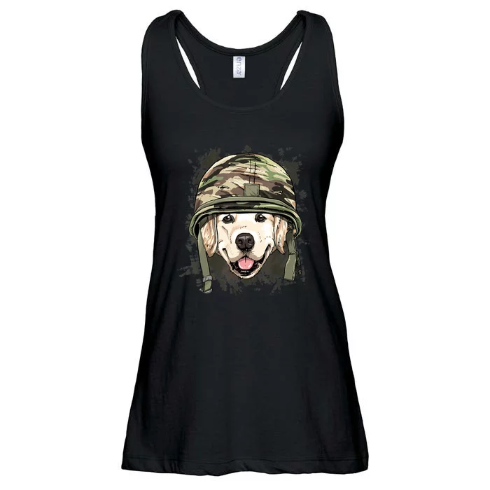 Golden Retriever Soldier Veteran Funny Dog Army Ladies Essential Flowy Tank