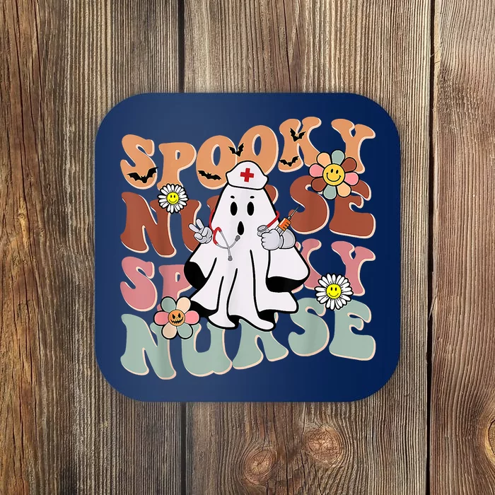 Groovy Retro Spooky Nurse Ghost Halloween Trick Or Treat Coaster