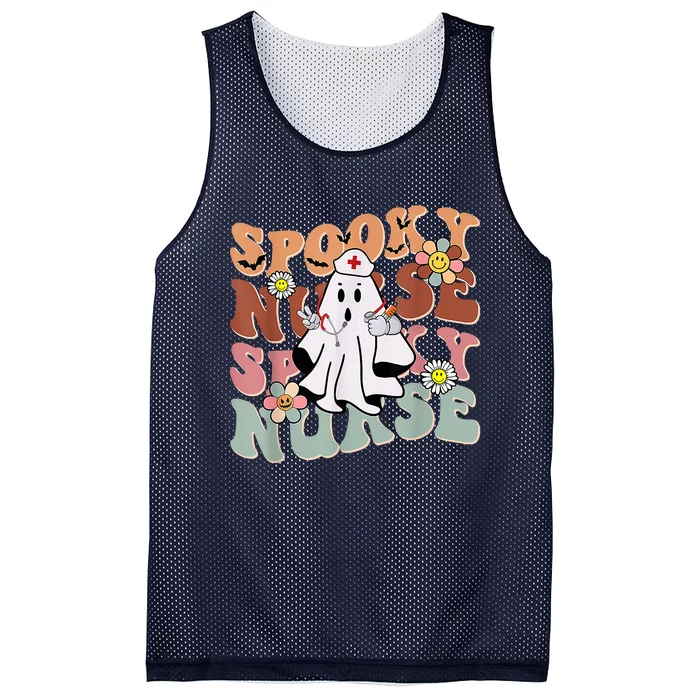 Groovy Retro Spooky Nurse Ghost Halloween Trick Or Treat Mesh Reversible Basketball Jersey Tank