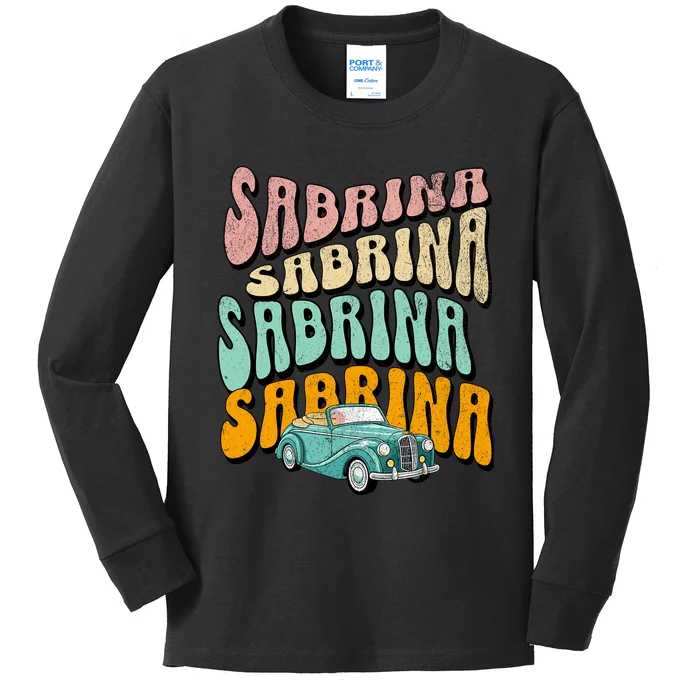 Girl Retro Sabrina First Name Groovy Beach Kids Long Sleeve Shirt