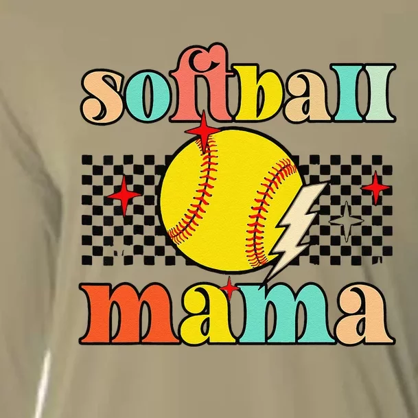 Groovy Retro Softball Mom Mama Sport Lover Funny Mothers Day Cooling Performance Long Sleeve Crew