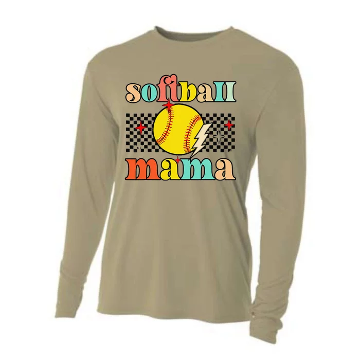 Groovy Retro Softball Mom Mama Sport Lover Funny Mothers Day Cooling Performance Long Sleeve Crew