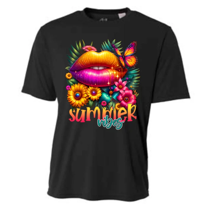 Groovy Retro Summer Vibes Tropical Flowers Hello Summer Cool Gift Cooling Performance Crew T-Shirt