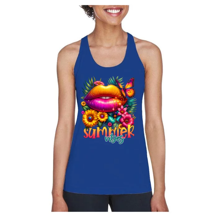 Groovy Retro Summer Vibes Tropical Flowers Hello Summer Cool Gift Women's Racerback Tank