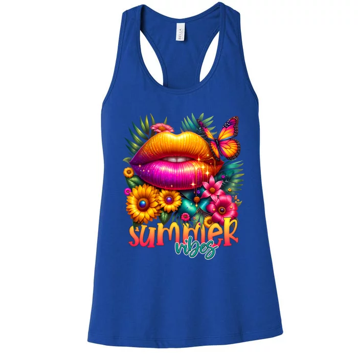 Groovy Retro Summer Vibes Tropical Flowers Hello Summer Cool Gift Women's Racerback Tank