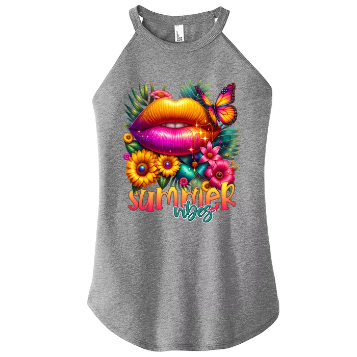 Groovy Retro Summer Vibes Tropical Flowers Hello Summer Cool Gift Women’s Perfect Tri Rocker Tank