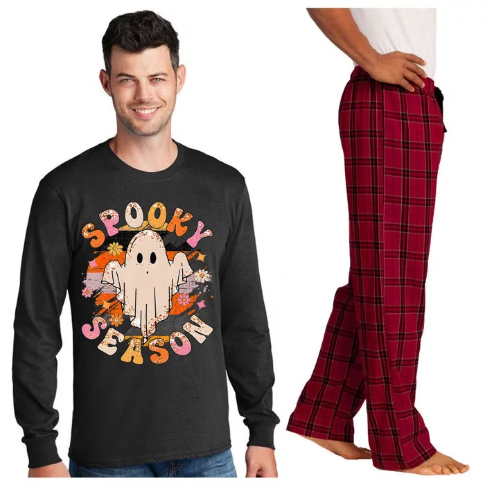 Groovy Retro Spooky Season Retro Ghost Halloween Long Sleeve Pajama Set