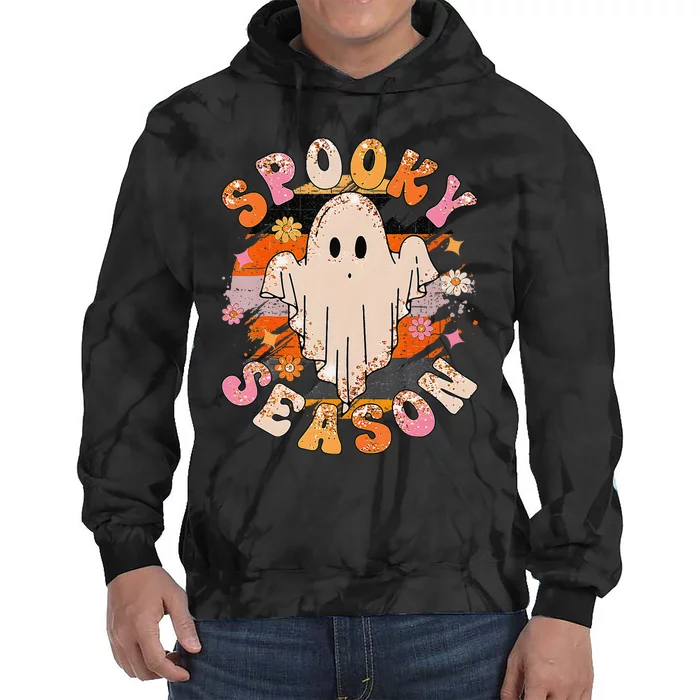 Groovy Retro Spooky Season Retro Ghost Halloween Tie Dye Hoodie