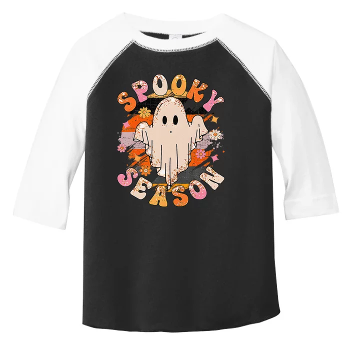 Groovy Retro Spooky Season Retro Ghost Halloween Toddler Fine Jersey T-Shirt