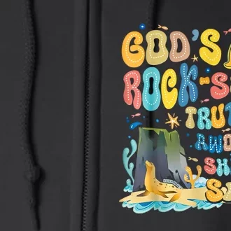 GodS Rock Solid Breaker Rock Beach Vbs 2024 Christian Full Zip Hoodie