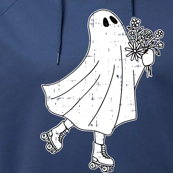 Ghost Roller Skate Halloween Costume Ghoul Skating Skater Funny Gift Performance Fleece Hoodie