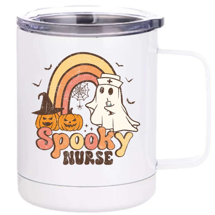 Groovy Retro Spooky Nurse Ghost Halloween Gift Front & Back 12oz Stainless Steel Tumbler Cup