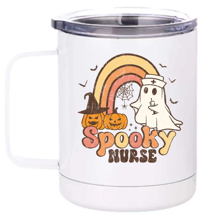 Groovy Retro Spooky Nurse Ghost Halloween Gift Front & Back 12oz Stainless Steel Tumbler Cup