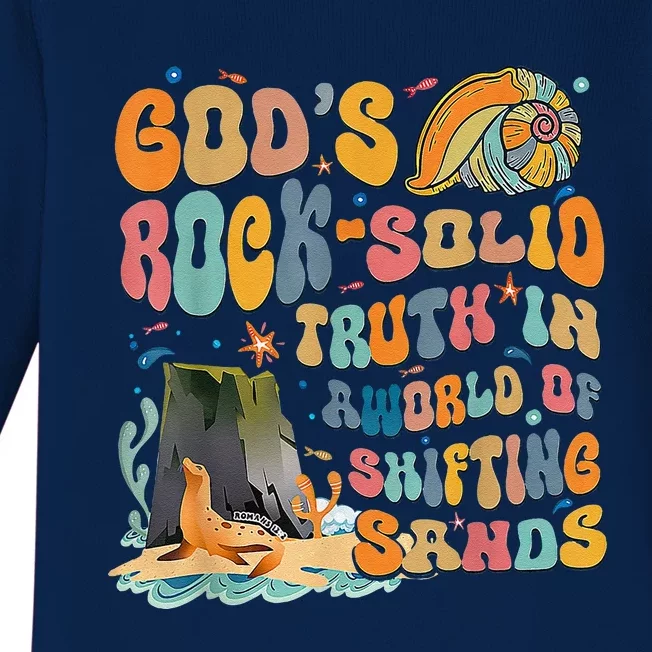 GodS Rock Solid Breaker Rock Beach Vbs 2024 Christian Baby Long Sleeve Bodysuit