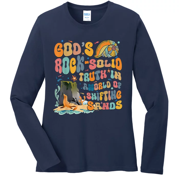 GodS Rock Solid Breaker Rock Beach Vbs 2024 Christian Ladies Long Sleeve Shirt