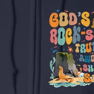 GodS Rock Solid Breaker Rock Beach Vbs 2024 Christian Full Zip Hoodie