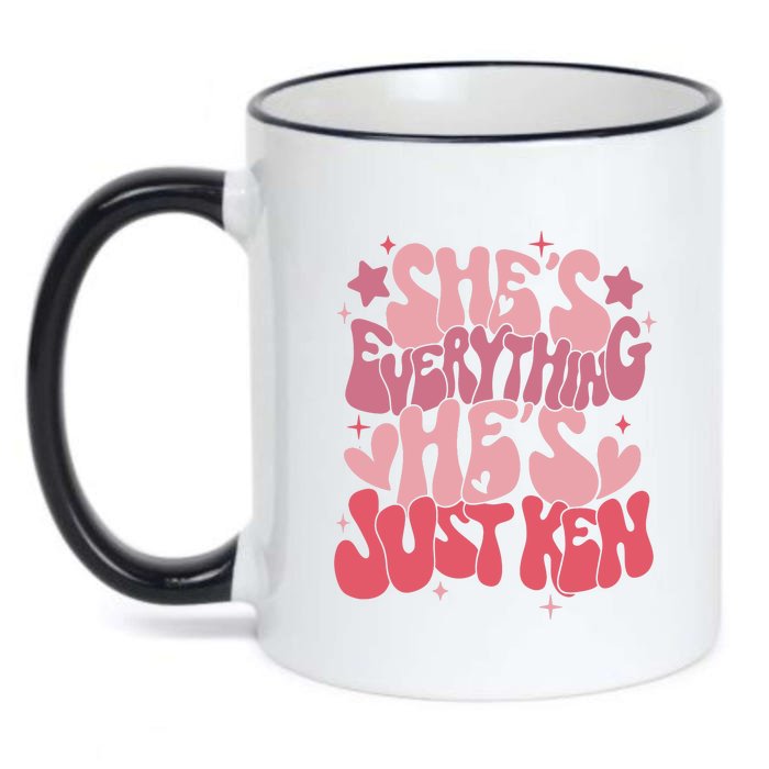 Groovy Retro Shes Everything Hes Just Ken (Word On Back) Front & Back Black Color Changing Mug