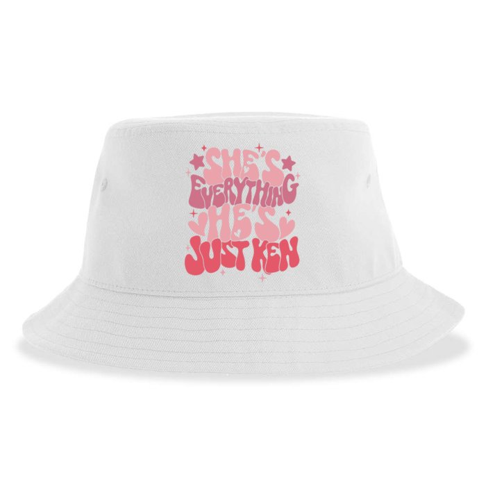 Groovy Retro Shes Everything Hes Just Ken (Word On Back) Front & Back Sustainable Bucket Hat